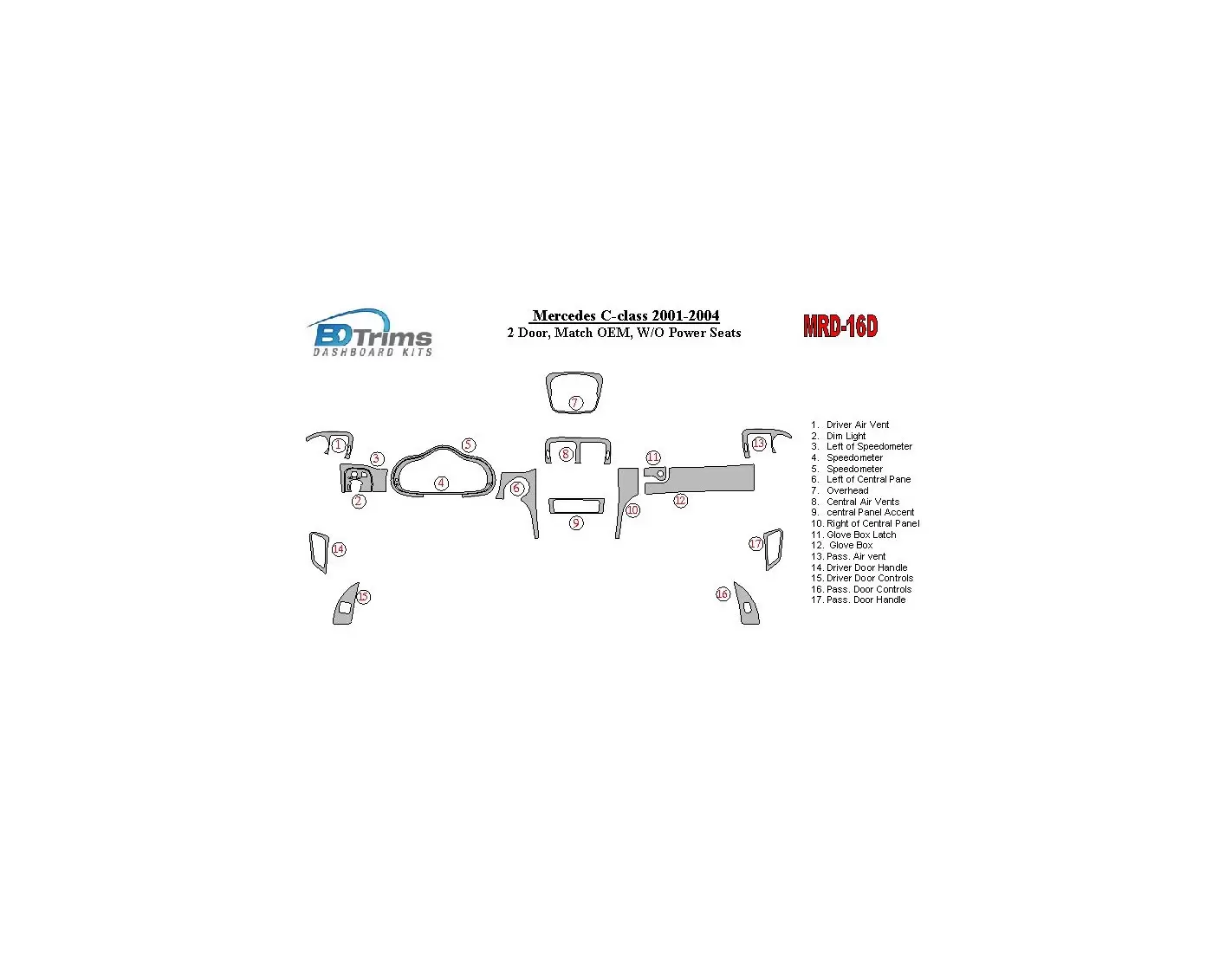 Mercedes Benz C Class 2001-2004 2 Des portes, OEM Compliance, W/O Power Seats BD Kit la décoration du tableau de bord - 1 - habi