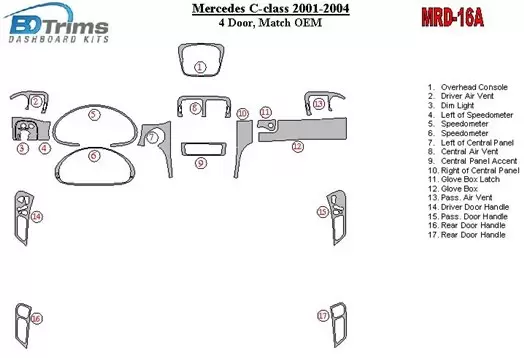 Mercedes Benz C Class 2001-2004 4 Des portes, OEM Compliance BD Kit la décoration du tableau de bord - 1 - habillage decor de ta