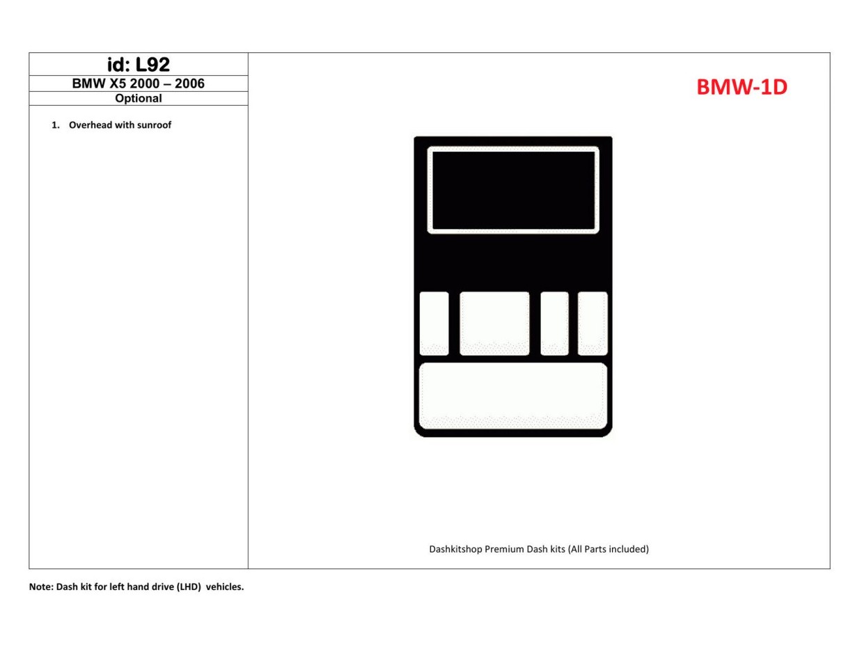 BMW X5 2000-2006 Overhead Console, With Sunroof Cruscotto BD Rivestimenti interni