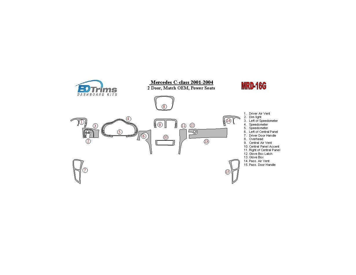 Mercedes Benz C Class 2001-2004 Paquet de base, 2 Des portes, OEM Compliance, Avec Power Seats BD Kit la décoration du tableau d