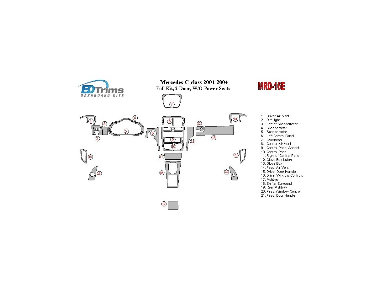 Mercedes Benz C Class 2001-2004 Ensemble Complet, 2 Des portes, OEM Compliance, W/O Power Seats BD Kit la décoration du tableau 