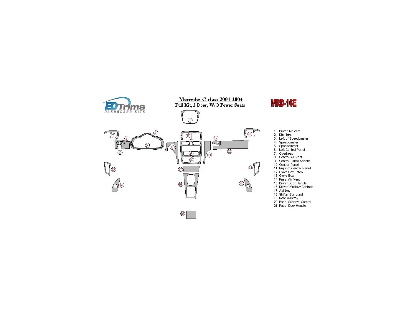 Mercedes Benz C Class 2001-2004 Ensemble Complet, 2 Des portes, OEM Compliance, W/O Power Seats BD Kit la décoration du tableau 