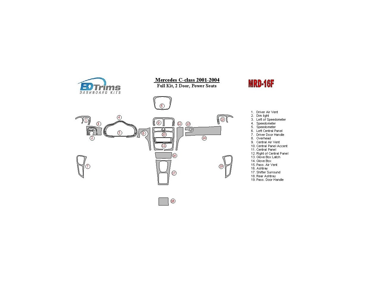 Mercedes Benz C Class 2001-2004 Ensemble Complet, 2 Des portes, OEM Compliance, Avec Power Seats BD Kit la décoration du tableau