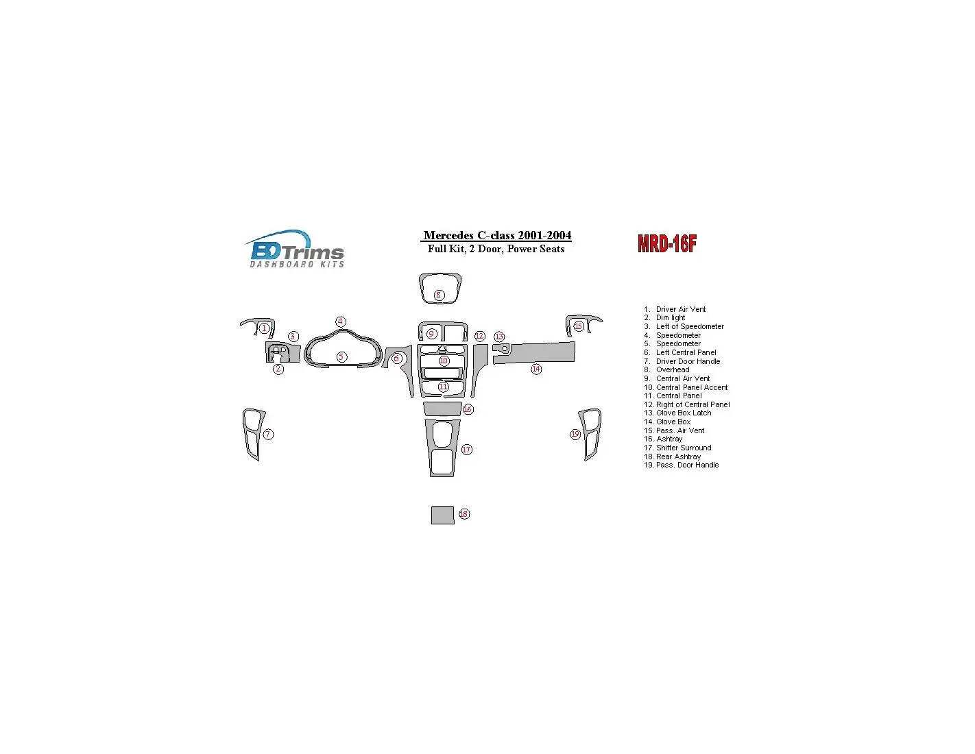 Mercedes Benz C Class 2001-2004 Ensemble Complet, 2 Des portes, OEM Compliance, Avec Power Seats BD Kit la décoration du tableau