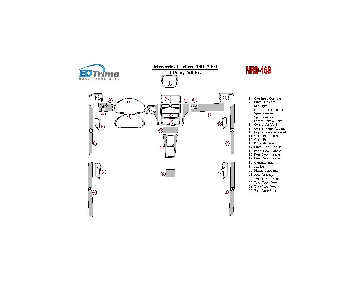 Mercedes Benz C Class 2001-2004 Voll Satz, 4 Doors BD innenausstattung armaturendekor cockpit dekor - 1- Cockpit Dekor Innenraum