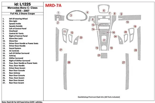 Mercedes Benz C Class 2005-2007 Ensemble Complet, 2 Des portes Coupe BD Kit la décoration du tableau de bord - 1 - habillage dec