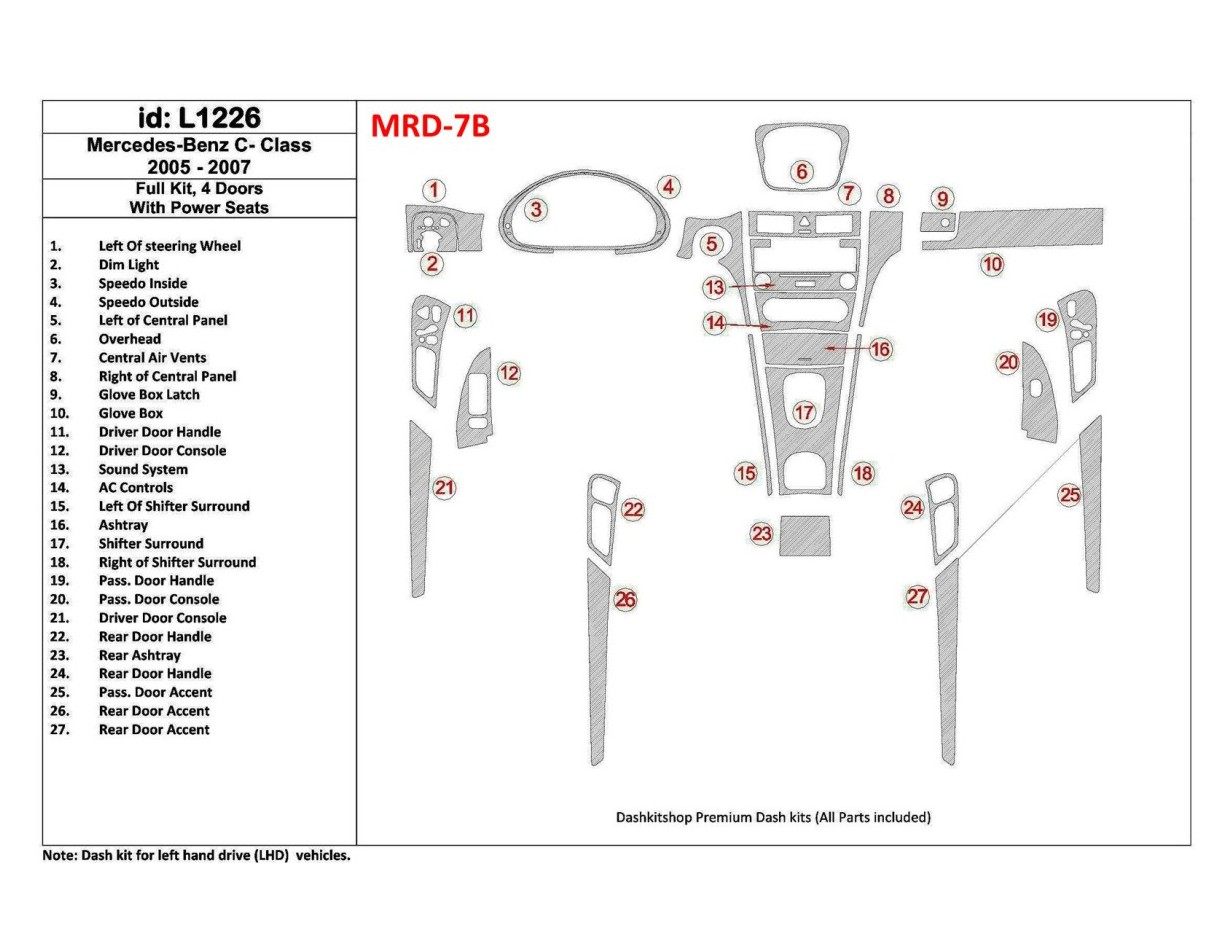 Mercedes Benz C Class 2005-2007 Full Set, 4 Doors Coupe, With Power Seats BD Interieur Dashboard Bekleding Volhouder