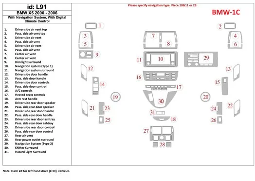 BMW X5 2000-2006 Avec NAVI system BD Kit la décoration du tableau de bord - 1 - habillage decor de tableau de bord