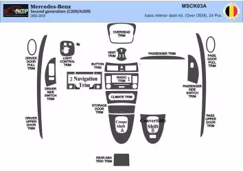 Mercedes Benz CLK W209 2003–2010 Coupe Carbio Full Set Cruscotto BD Rivestimenti interni 24pcs