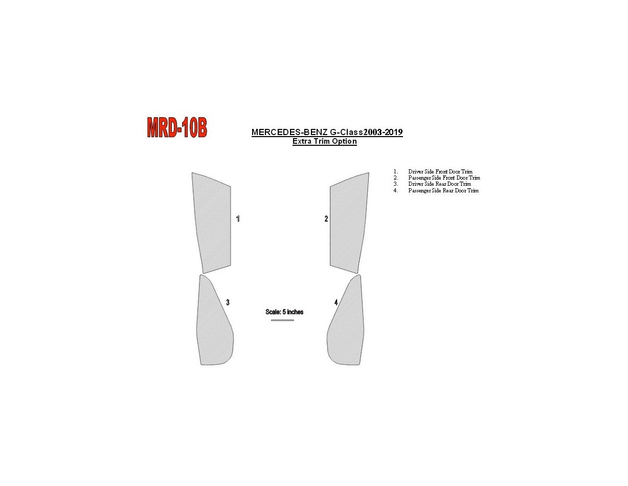 Mercedes Benz G Class 2002-UP Extra Doors Pieces, OEM Compliance, 4 Parts set BD Interieur Dashboard Bekleding Volhouder