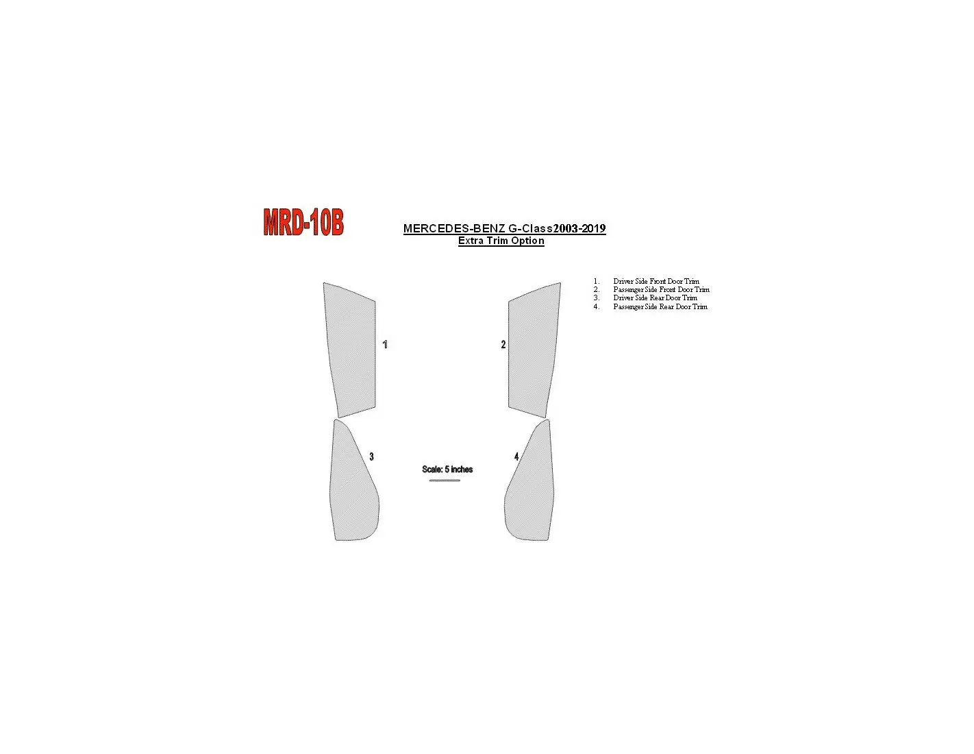 Mercedes Benz G Class 2002-UP Extra Doors Pieces, OEM Compliance, 4 Parts set Cruscotto BD Rivestimenti interni