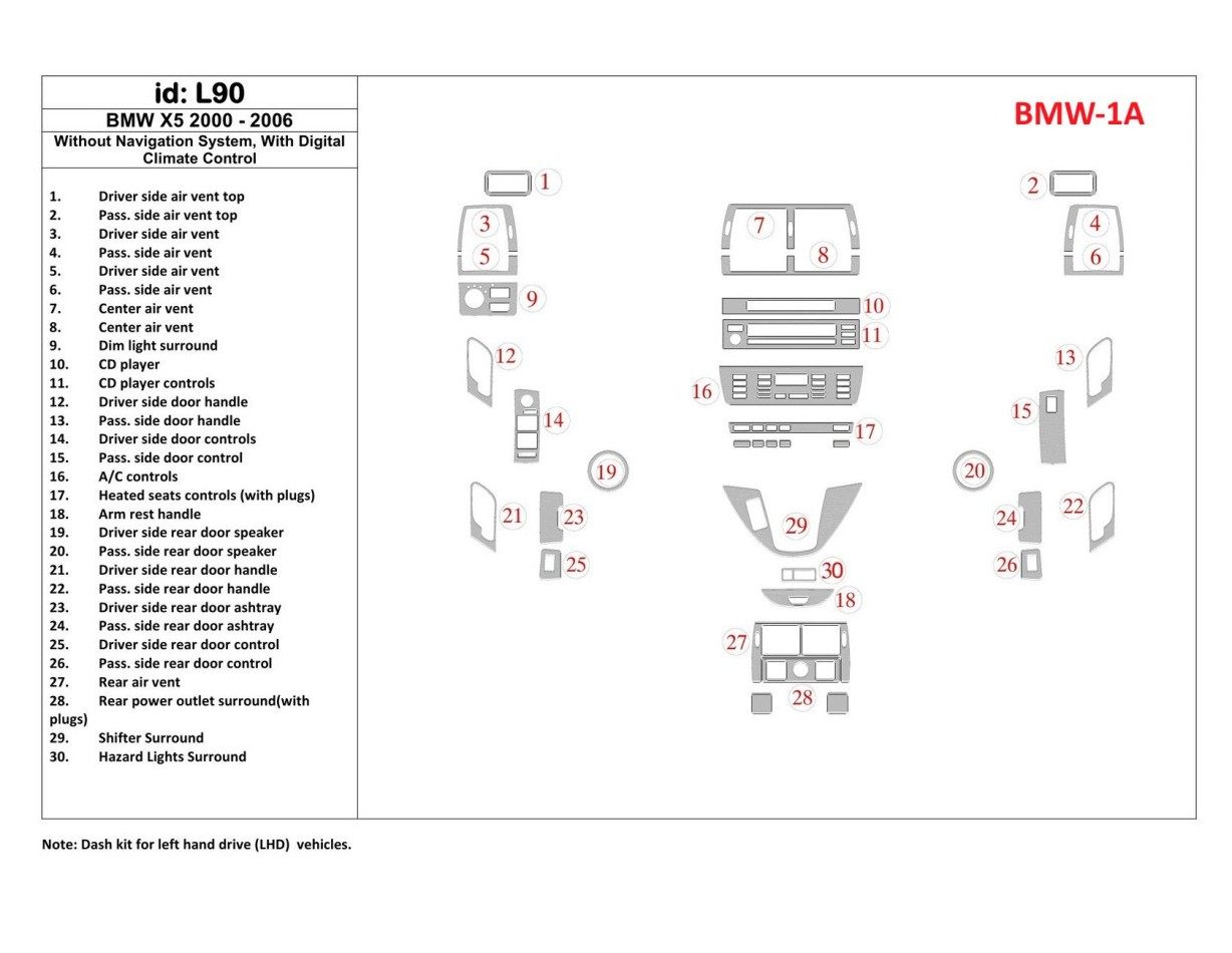 BMW X5 2000-2006 Without NAVI system, Automatic Gearbox AC Control Interior BD Dash Trim Kit