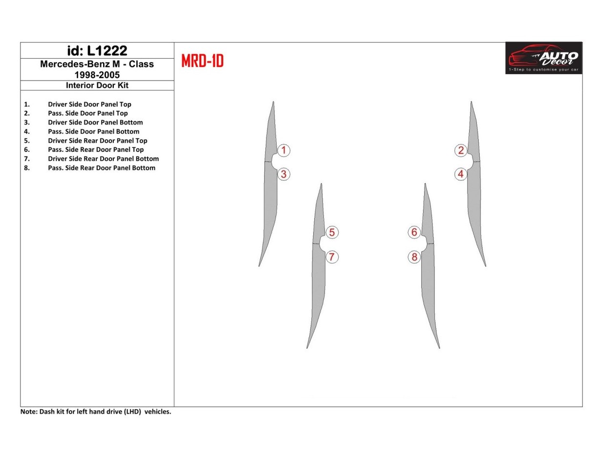 Mercedes Benz M Class 1998-2005 Interior Doors Kit BD Interieur Dashboard Bekleding Volhouder