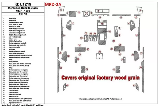 Mercedes Benz S Class 1997-1999 Full Set, Cover All OEM Wood Kit Cruscotto BD Rivestimenti interni