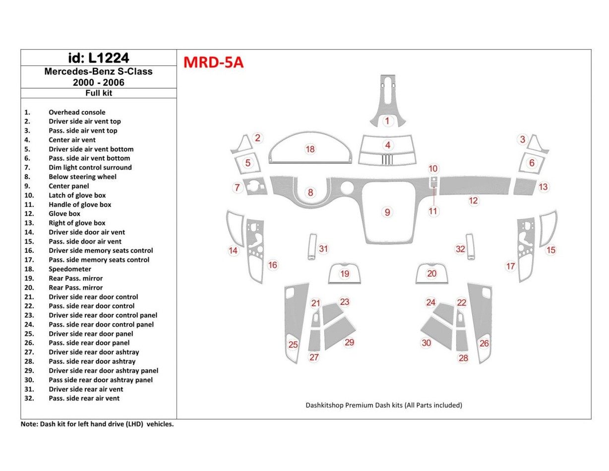 Mercedes Benz S Class W220 2000-2006 OEM Compliance BD Kit la décoration du tableau de bord - 1 - habillage decor de tableau de 