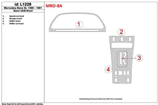 Mercedes Benz SL R129 Class 1989-1991 Full Set Cruscotto BD Rivestimenti interni