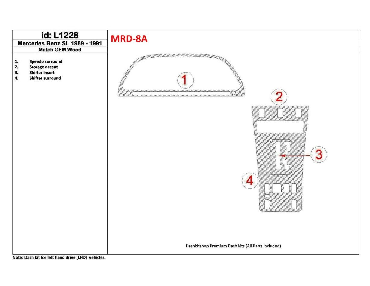 Mercedes Benz SL R129 Class 1989-1991 Ensemble Complet BD Kit la décoration du tableau de bord - 1 - habillage decor de tableau 