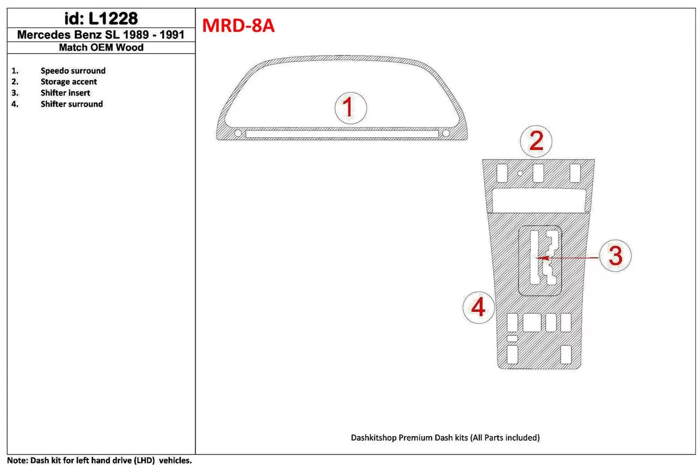 Mercedes Benz SL R129 Class 1989-1991 Full Set BD Interieur Dashboard Bekleding Volhouder