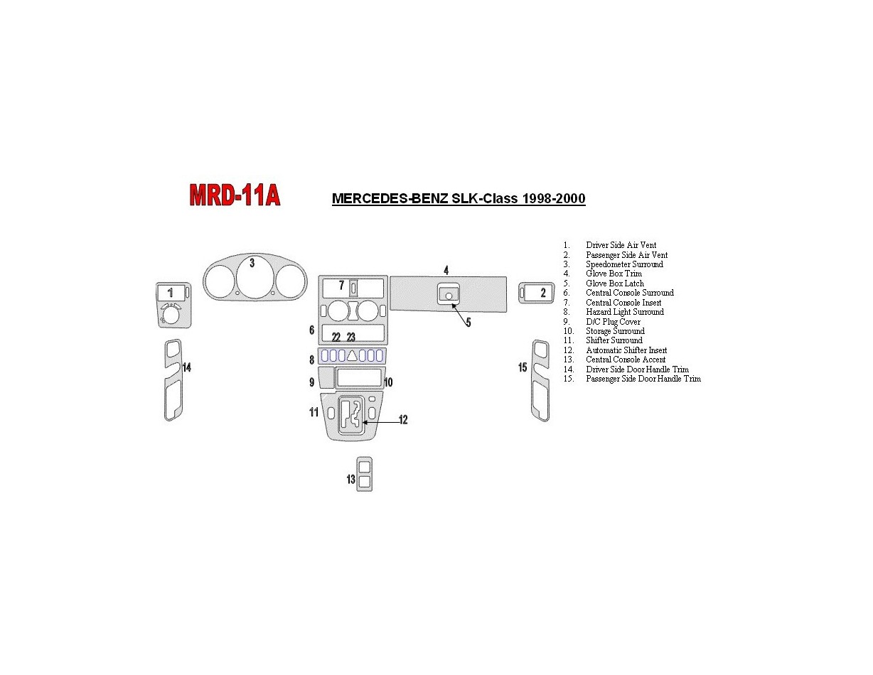 Mercedes Benz SLK 1998-2000 Voll Satz, OEM Compliance BD innenausstattung armaturendekor cockpit dekor - 1- Cockpit Dekor Innenr