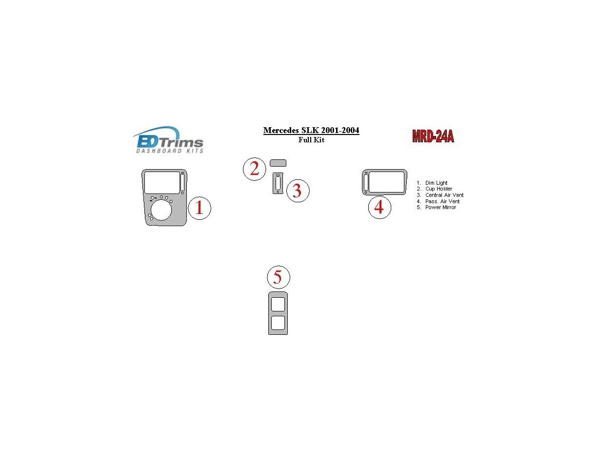 Mercedes Benz SLK 2001-2004 Ensemble Complet BD Kit la décoration du tableau de bord - 1 - habillage decor de tableau de bord