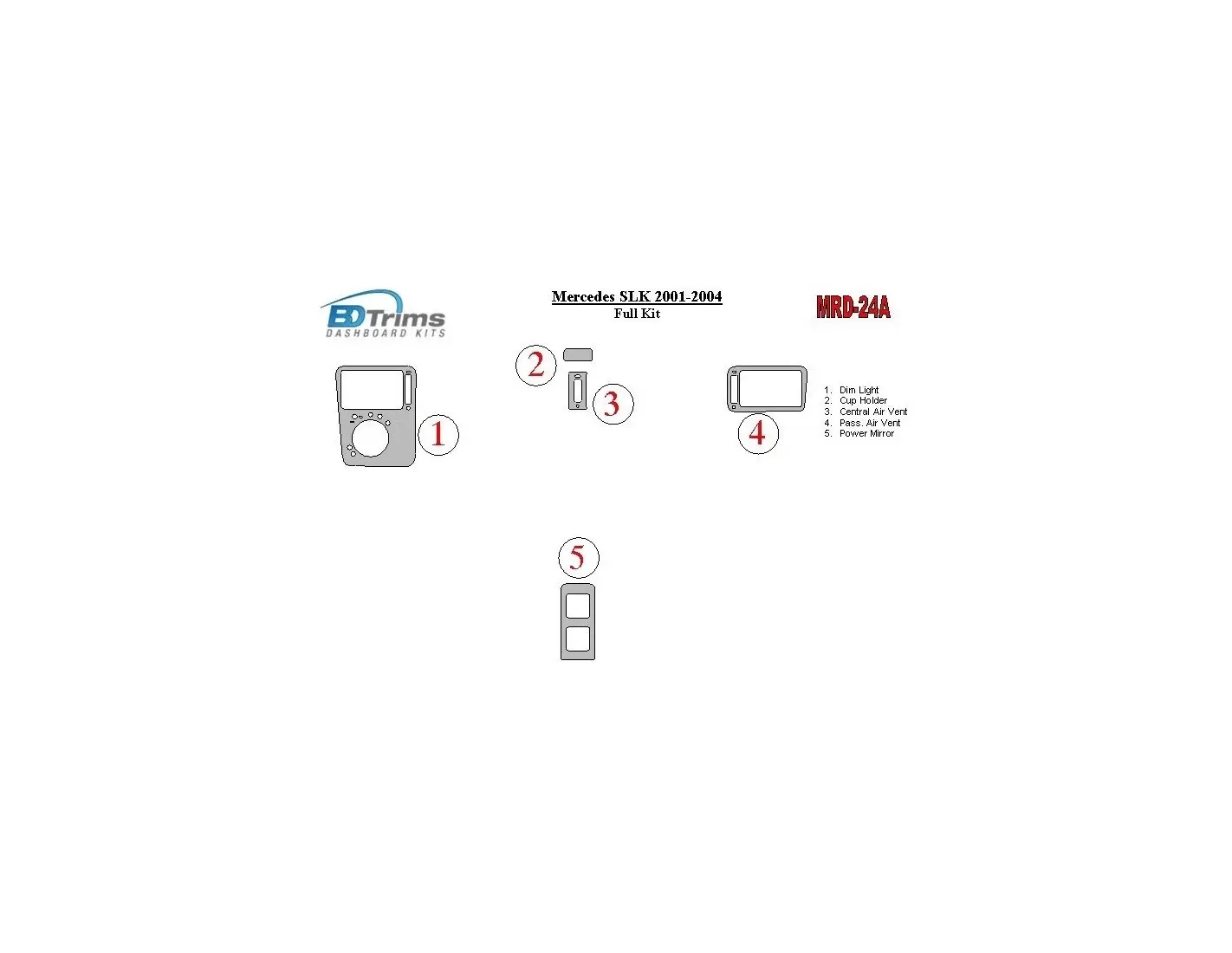 Mercedes Benz SLK 2001-2004 Ensemble Complet BD Kit la décoration du tableau de bord - 1 - habillage decor de tableau de bord