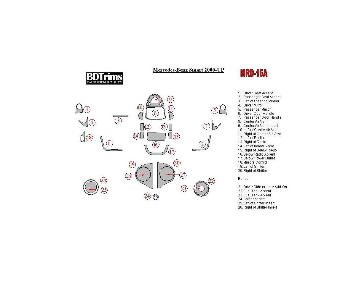 Mercedes Benz Smart 2000-UP Full Set, With Bonus Parts Cruscotto BD Rivestimenti interni