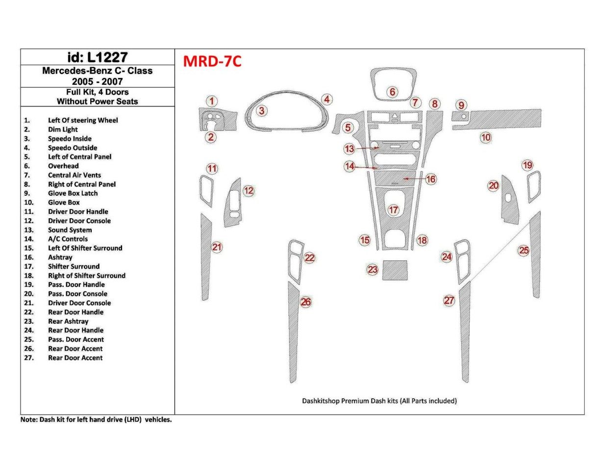 Mercedes Benz C Class 2005-2007 Full Set, 4 Doors Coupe, Without Power Seats BD Interieur Dashboard Bekleding Volhouder