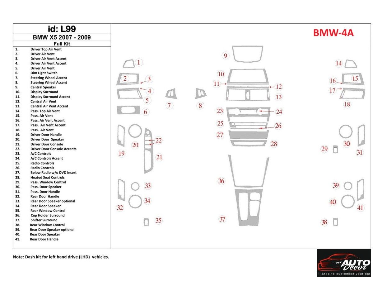 BMW X5 2007-2009 Voll Satz BD innenausstattung armaturendekor cockpit dekor - 1- Cockpit Dekor Innenraum