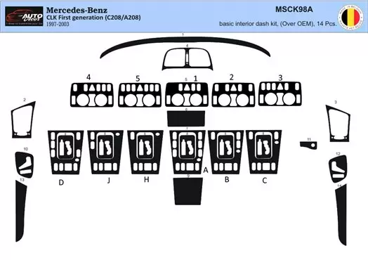 Mercedes Benz W208 CLK-Cabrio 1997–2003 Kit la décoration du tableau de bord 19-Pièce - 1 - habillage decor de tableau de bord