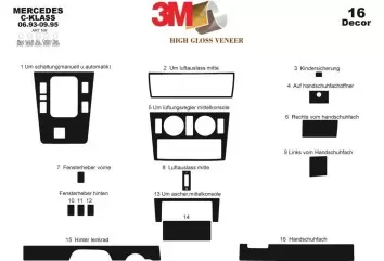 Mercedes C-Class W202 93-95 Kit la décoration du tableau de bord 16-Pièce - 2 - habillage decor de tableau de bord