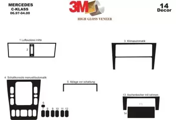 Mercedes C-Class W202 06.97 - 04.00 Kit Rivestimento Cruscotto all'interno del veicolo Cruscotti personalizzati 14-Decori