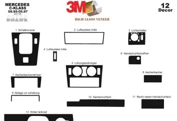 Mercedes C-Class W202 09.95 - 05.97 Kit Rivestimento Cruscotto all'interno del veicolo Cruscotti personalizzati 12-Decori