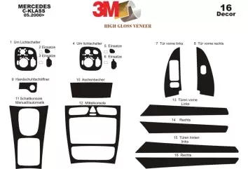 Mercedes C-Class W203 05.00 - 12.06 Kit Rivestimento Cruscotto all'interno del veicolo Cruscotti personalizzati 16-Decori