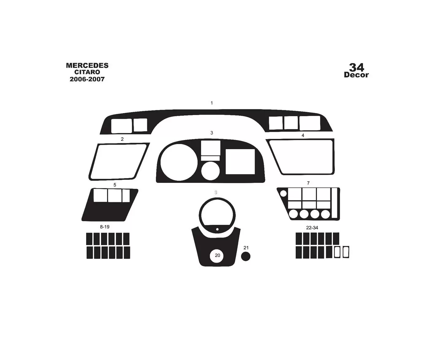 Mercedes Citaro 01.06-01.07 3M 3D Interior Dashboard Trim Kit Dash Trim Dekor 34-Parts
