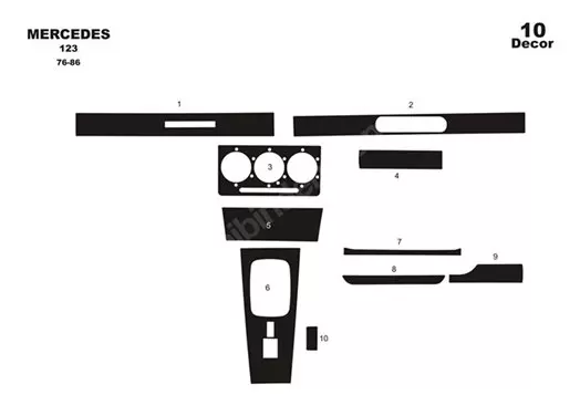 Mercedes E-Class W123 76-86 Kit la décoration du tableau de bord 10-Pièce - 1 - habillage decor de tableau de bord