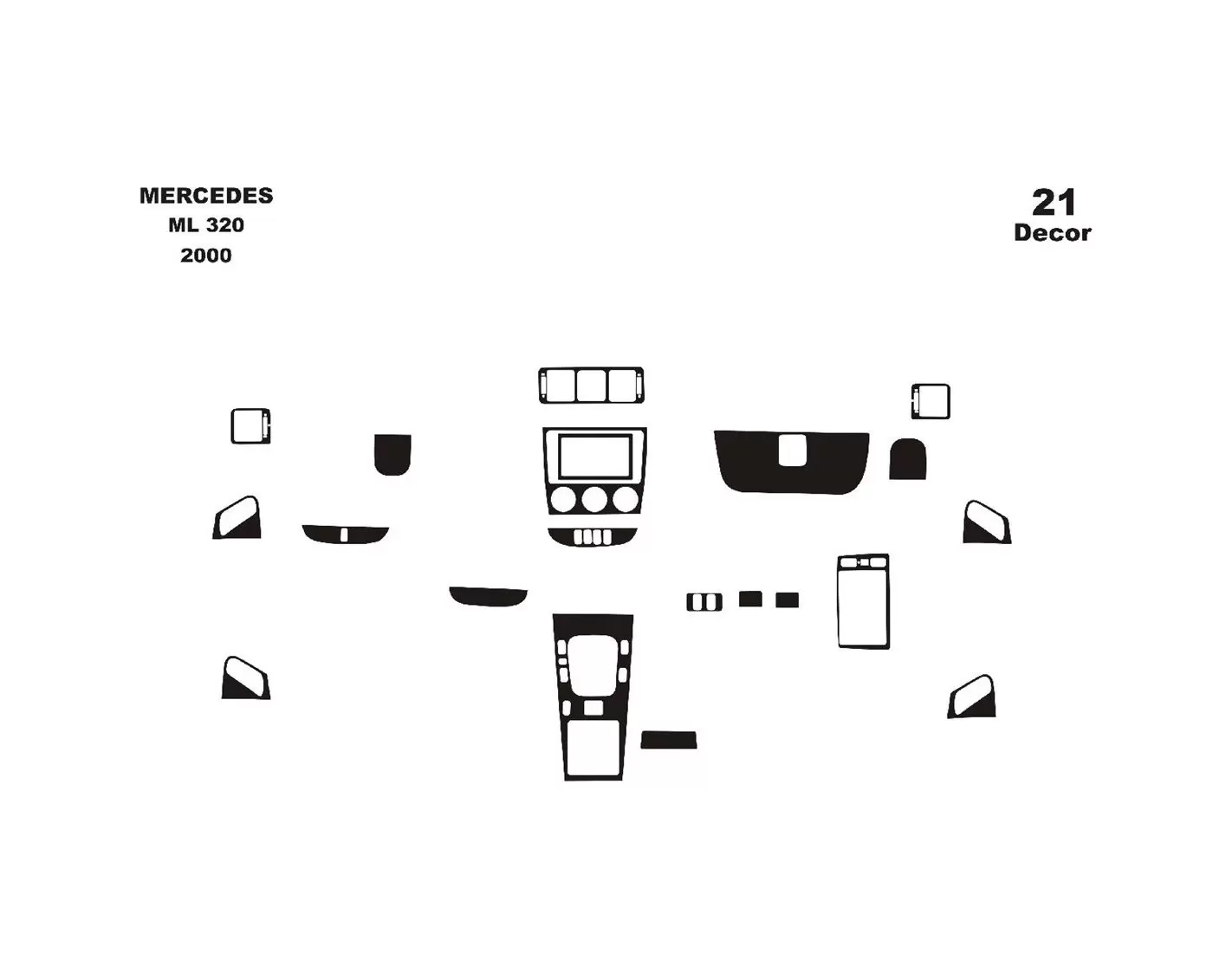Mercedes ML-Class W163 01.2000 3D Inleg dashboard Interieurset aansluitend en pasgemaakt op he 21 -Teile
