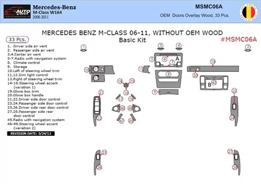 Mercedes ML-Class W164 2006-2011 Kit la décoration du tableau de bord 33-Pièce - 1 - habillage decor de tableau de bord