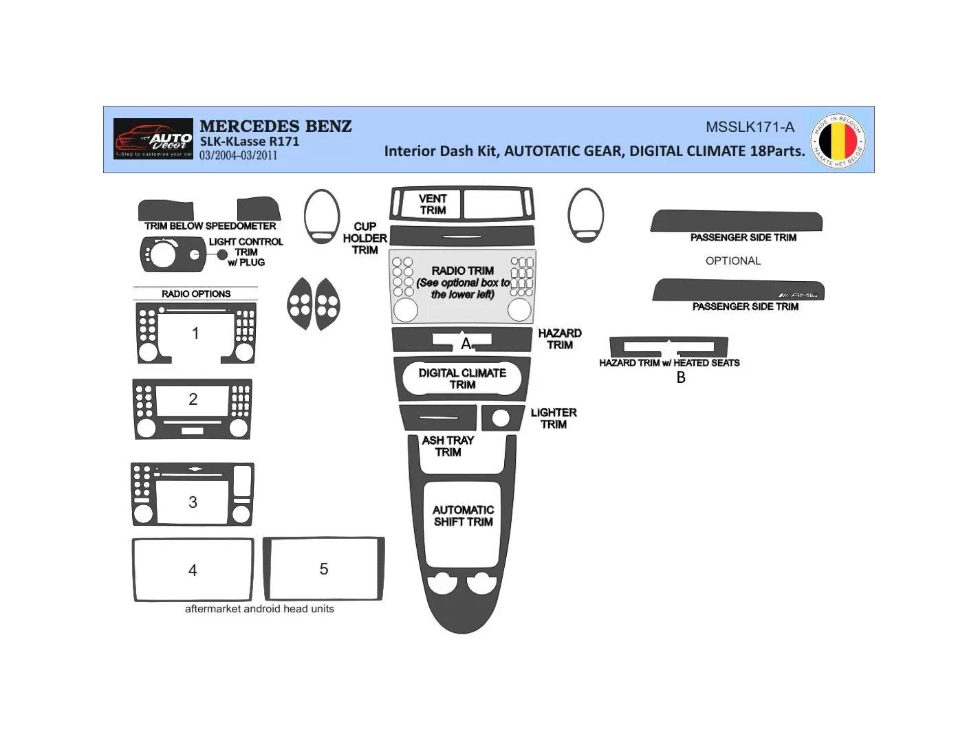 Mercedes SLK (R171) 2004-2010 3D Interior Dashboard Trim Kit Dash Trim Dekor 25-Parts