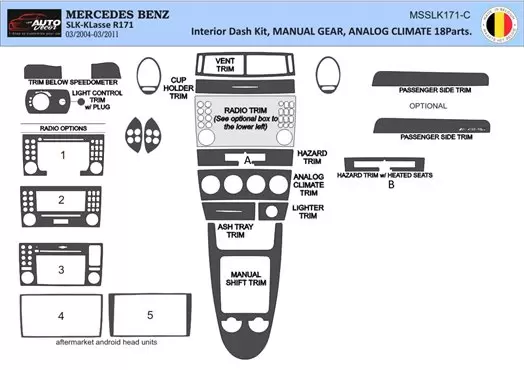 Mercedes SLK (R171) 2004-2010 Kit Rivestimento Cruscotto all'interno del veicolo Cruscotti personalizzati 25-Decori