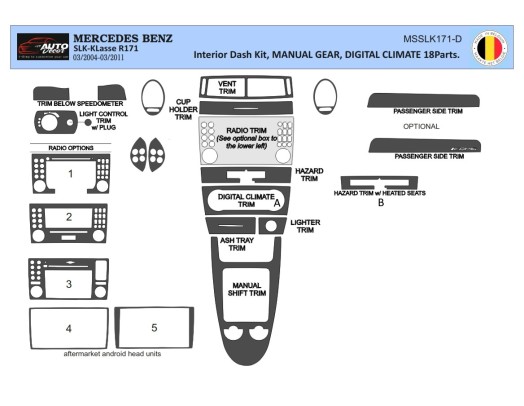 Mercedes SLK (R171) 2004-2010 Mittelkonsole Armaturendekor Cockpit Dekor 18-Teilige - 1- Cockpit Dekor Innenraum