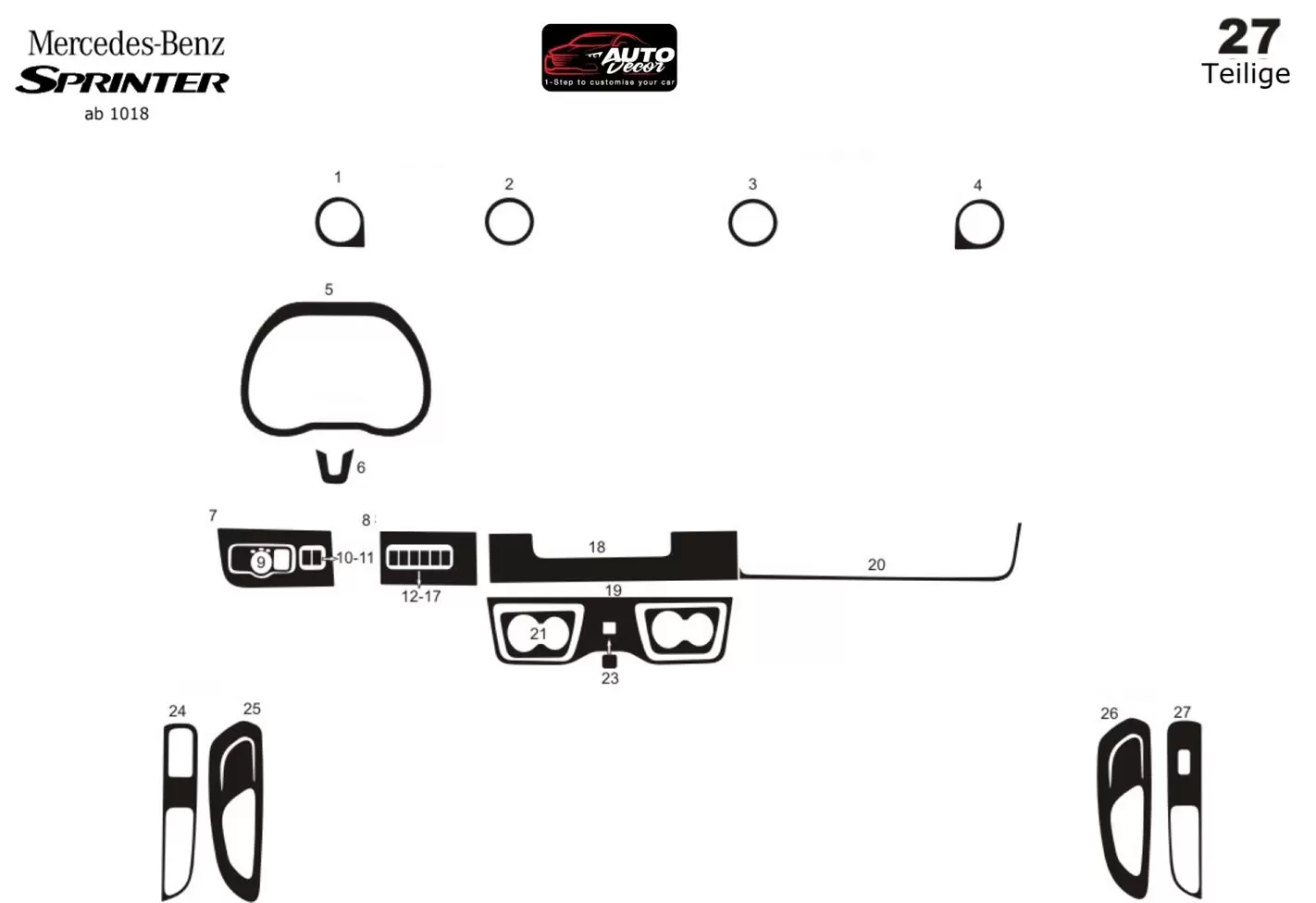 Mercedes Sprinter W907 2018 Kit la décoration du tableau de bord 27-Pièce - 1 - habillage decor de tableau de bord