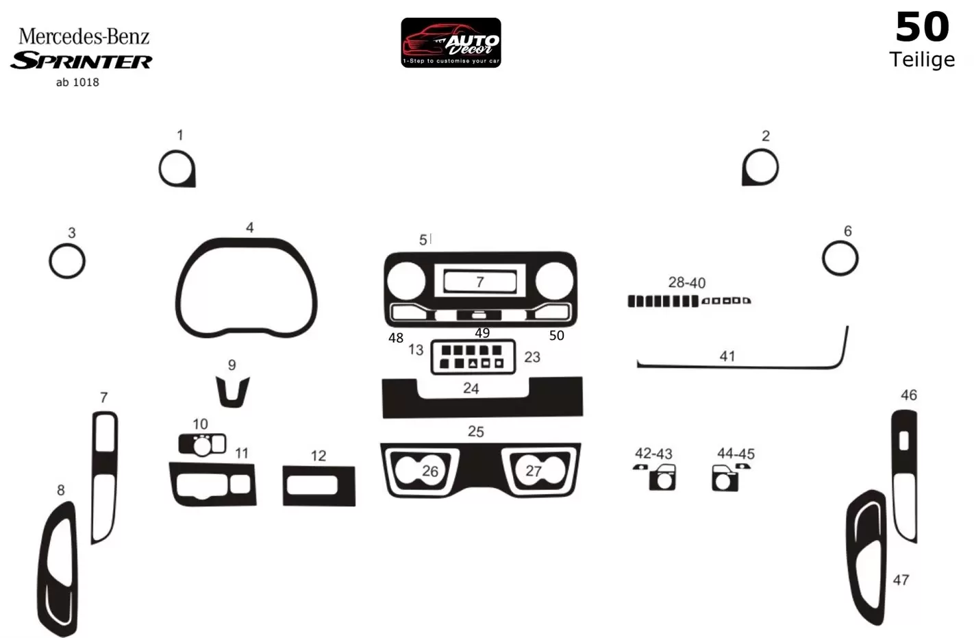 Mercedes Sprinter W907 2018 Kit la décoration du tableau de bord 50-Pièce - 1 - habillage decor de tableau de bord