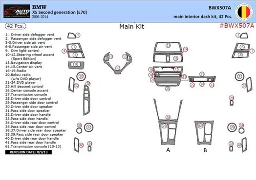 BMW X5 E70 2009-2014 Ensemble Complet BD Kit la décoration du tableau de bord 42pcs. - 1 - habillage decor de tableau de bord