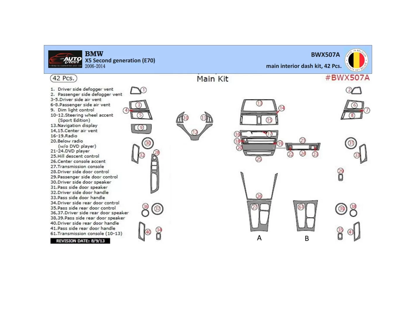 BMW X5 E70 2009-2014 Ensemble Complet BD Kit la décoration du tableau de bord 42pcs. - 1 - habillage decor de tableau de bord