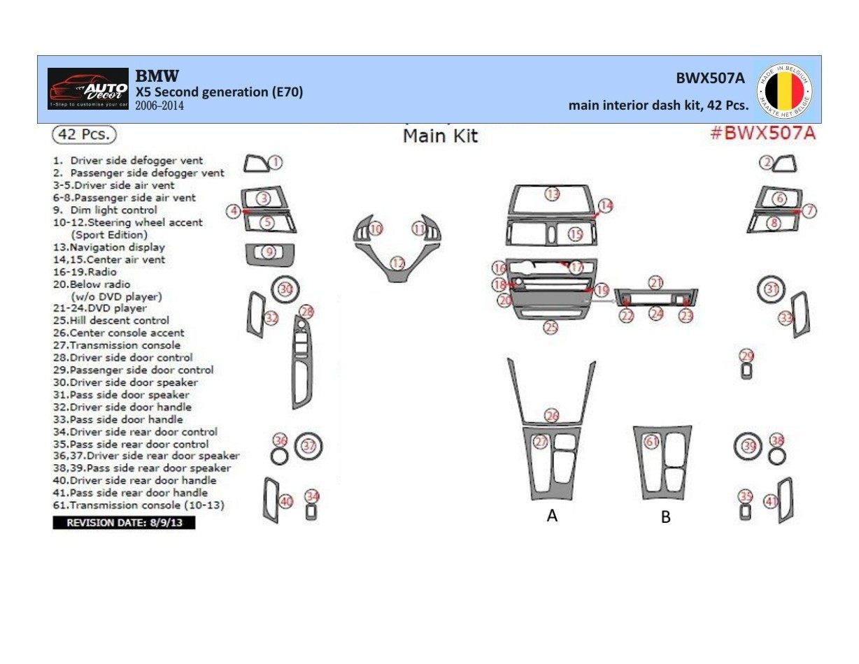 BMW X5 E70 2009-2014 Voll Satz BD innenausstattung armaturendekor cockpit dekor 42teilige - 1- Cockpit Dekor Innenraum