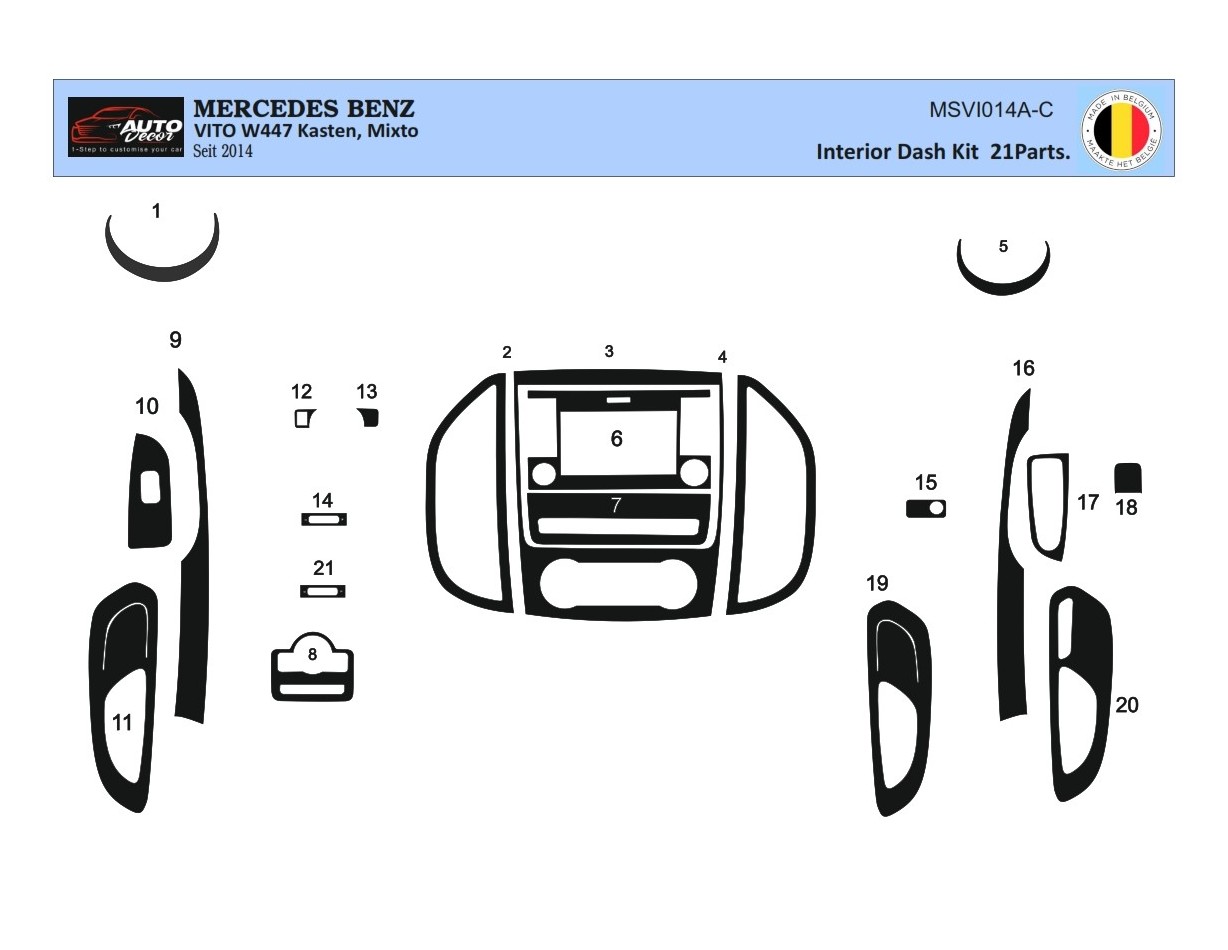 Mercedes Vito W447 01.2015 3M 3D Interior Dashboard Trim Kit Dash Trim Dekor 21-Parts