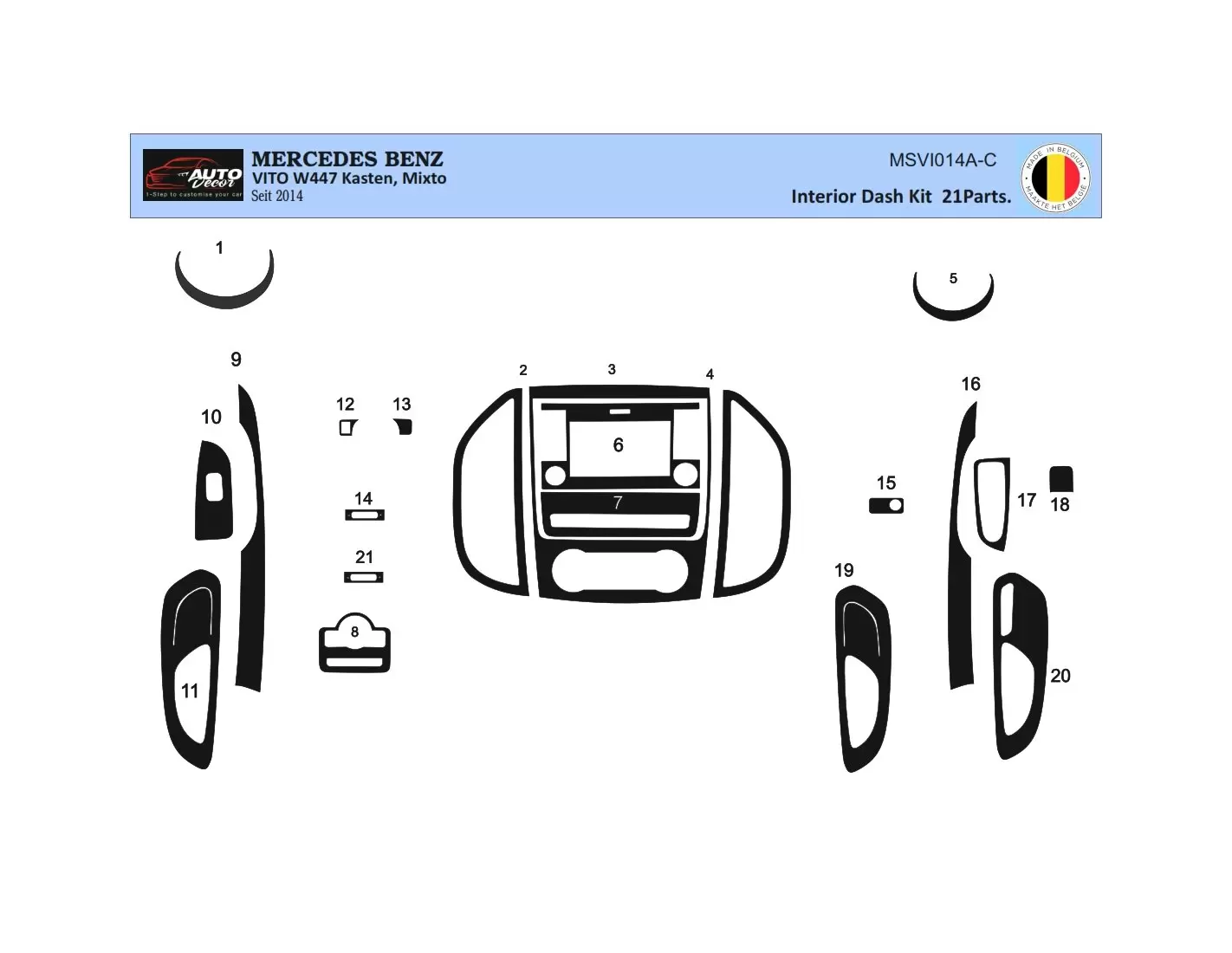 Mercedes Vito W447 01.2015 3M 3D Interior Dashboard Trim Kit Dash Trim Dekor 21-Parts