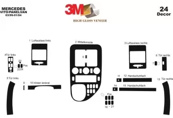 Mercedes Vito W638 03.99 - 01.04 Kit Rivestimento Cruscotto all'interno del veicolo Cruscotti personalizzati 24-Decori