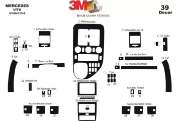 Mercedes Vito W638 V-Klasse 03.99 - 01.04 Kit Rivestimento Cruscotto all'interno del veicolo Cruscotti personalizzati 39-Decori