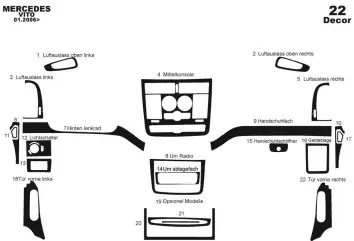 Mercedes Vito W639 04-06 Kit la décoration du tableau de bord 22-Pièce - 2 - habillage decor de tableau de bord